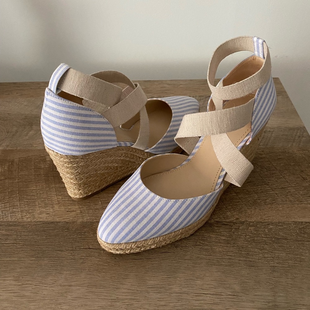 NWOT Blue and White Striped Espadrilles